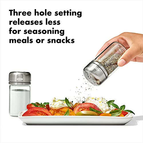 Glass Salt & Pepper Shaker Set with Adjustable Multi-Setting Lid – 3.5 oz Each