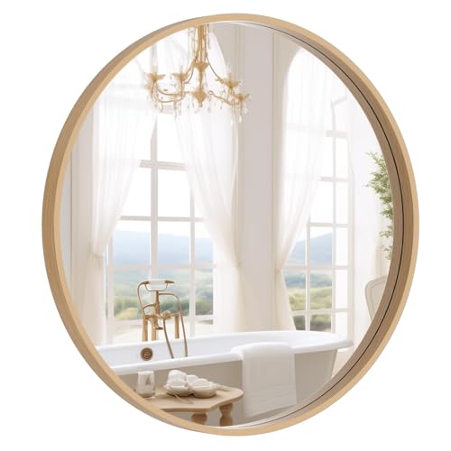 WallBeyond 24-Inch Natural Round Wood Mirror for Bathroom & Living Room Wall Decor