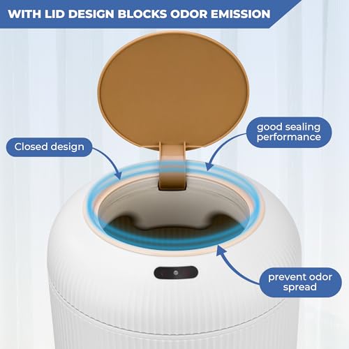 Pukomc Smart Sensor Wastebasket - 1 Pack White Hands-Free Bathroom Trash Can
