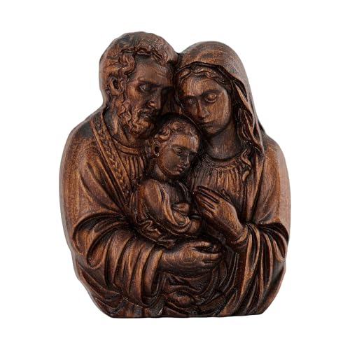 Art Deco Holy Family Wooden Wall Decor - 6 Inch Catholic Religious Statue