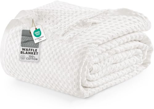 Big White 120x120 Inch Cotton Waffle Blanket for Bed & Lounge