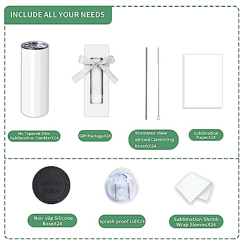 20oz Sublimation Tumblers Bulk 24 Pack - Stainless Steel Insulated Cups with Lids