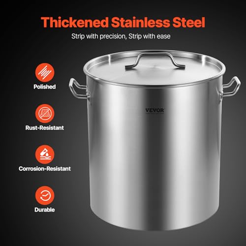VEVOR 63.9 Quart Stainless Steel Stockpot with Basket & Lid - Large Capacity Commercial Cookware