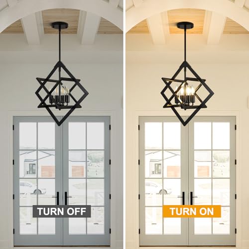18-Inch Matte Black Modern Chandelier - No Assembly 4-Light Pendant Fixture for Dining & Kitchen