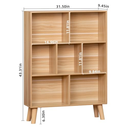 LEYAOYAO Natural 7-Cube Book Shelf with Legs, Mid-Century Modern Wooden Storage