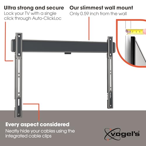 Vogel's TVM 5605 Flat Wall Mount for 40-100 inch TVs, Max 220 lbs, VESA 600x400, Ultra Slim 0.59 inch