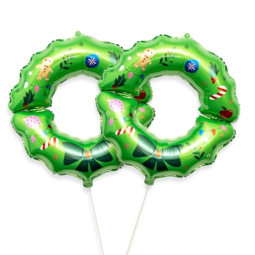 HOUSE OF PARTY Christmas Balloons with Pre-Attached Strings | Wreath Foil Balloons for Holiday Decorations