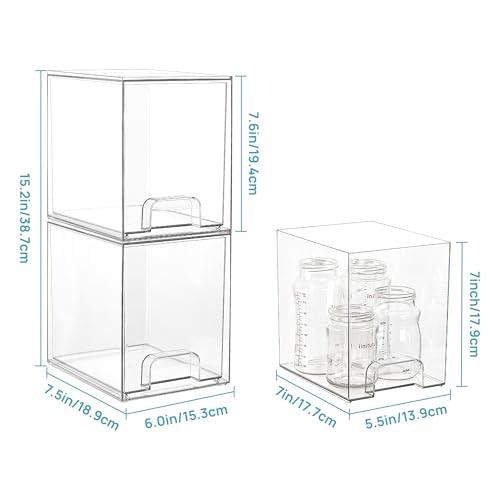 Vtopmart High-4Pack Clear Stackable Storage Drawers - Tall Plastic Organizers