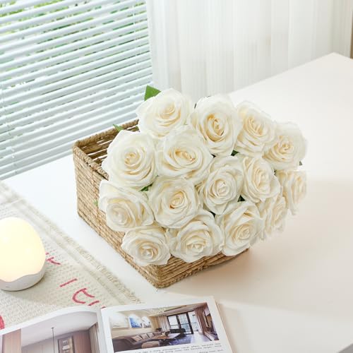 Ivory Artificial Roses Bulk Pack - 120 Long Stem Fake Flowers for Wedding & Decor