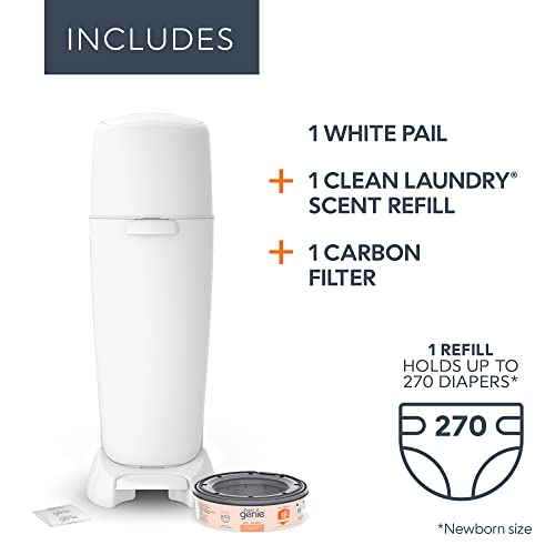 Diaper Genie Complete Diaper Pail White with Refill & Carbon Filter – Odor Lock System, Hands-Free Operation