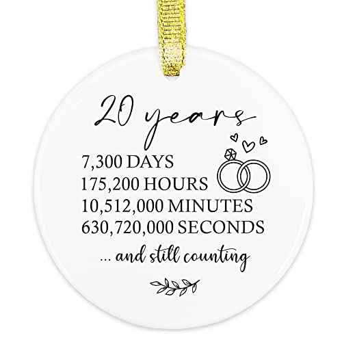 20 Years Wedding Anniversary Gifts for Couple, 20th Anniversary Ornament for Wife or Husband, 20th Marriage Gift for Parents, 20th Wedding Anniversary Round Ceramic Christmas Ornament Keepsake