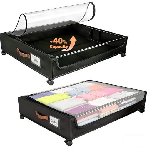 Large Under Bed Storage Bin with Wheels - 80L Capacity, 30.7 x 24 x 6.7 Inches, Black, 2-Pack