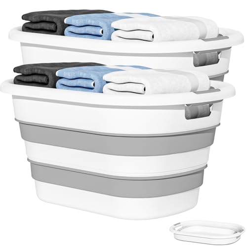43L Collapsible Laundry Basket Grey 2 Pack - Space-Saving Plastic Hamper