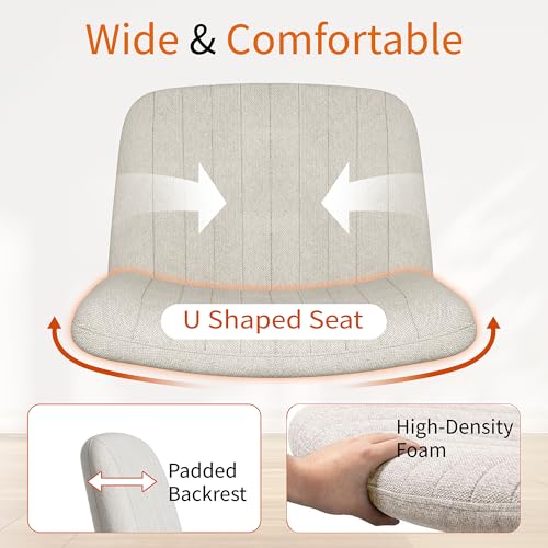 White Wheels Criss Cross Office Chair 26" Wide Armless Fabric Swivel Vanity Chair