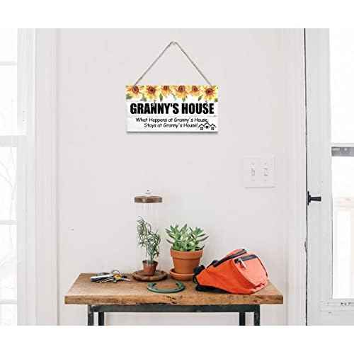 Vintage Granny's House Sign, 'What Happens...', Hanging Wood Wall Art, Gift for Grandma, 12x6 in