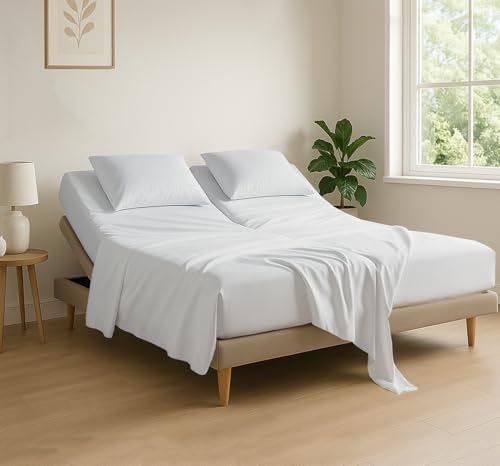Cottingon 4-Piece Split Top King Sheet Set 78x80 + 34" Flex Head Fitted, 100% Egyptian Cotton, White