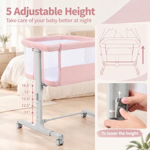 INFANS 3-in-1 Baby Bassinet Bedside Sleeper Pink 34x25x32 Inches with Rocking