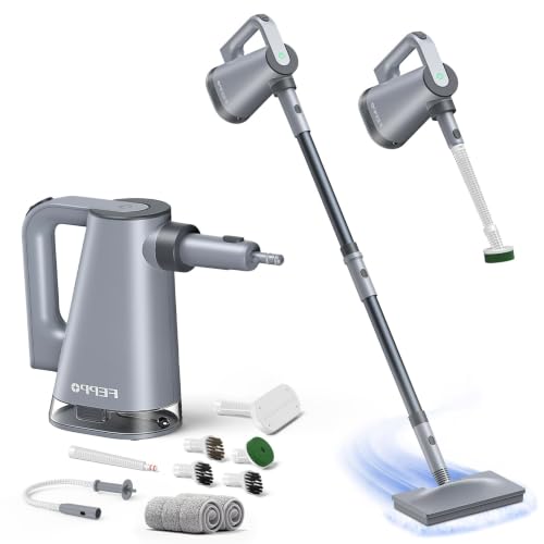 FEPPO Soft Gray Steam Mop & Detachable Handheld Steam Cleaner for Home & Floor