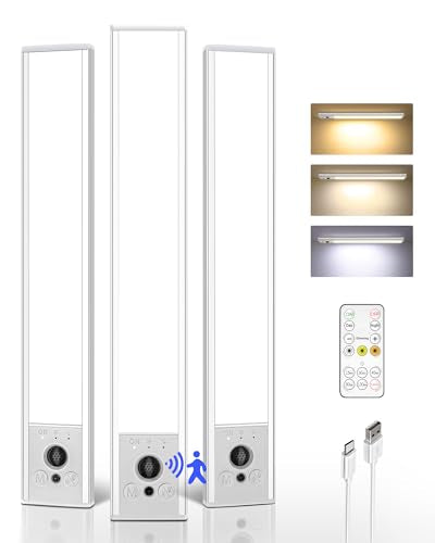 10 Inch Under Cabinet Lighting 3-Pack with Remote, Rechargeable Motion Sensor, Dimmable, Timer, 3 Color Temps