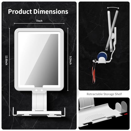 Lighted Fogless Shower Mirror for Shaving - Heated, Large 9.5x7 Inch, White