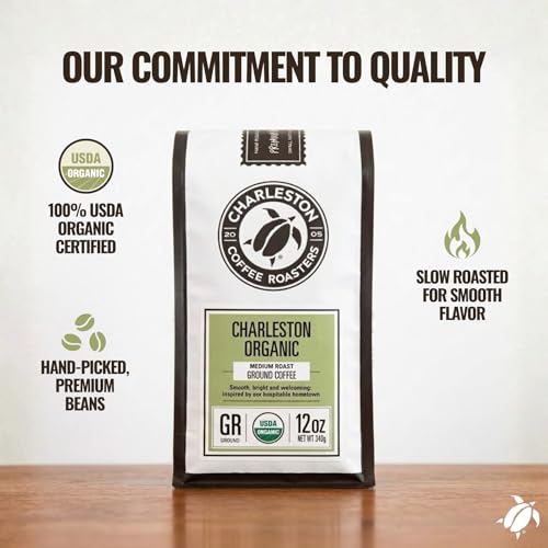 Organic Ground Coffee 12oz - Charleston Coffee Roasters Medium Roast 6 Pack Variation of Charleston Organic / 12 Ounce