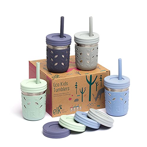 Kids Stainless Steel Mason Jars 10oz with Sleeves & Lids - Sage Blue