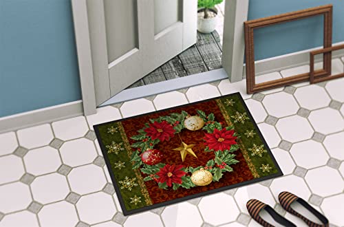 Caroline's Treasures Holly Wreath Doormat 18x27 – Indoor/Outdoor Non-Slip Entry Rug, 100% Polyester (Petite Christmas Decor) - PTW2007MAT