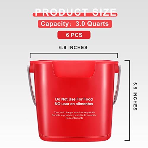 6 Pack Red 3 Quart Sanitizing Cleaning Buckets with Outlet & Handle