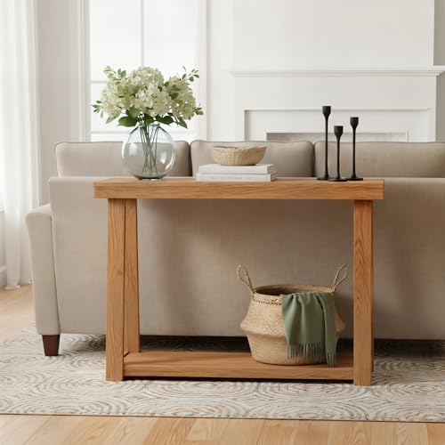 Pecan Wooden Console Table with Shelf - 46 Inch Classic Entryway & Living Room Accent