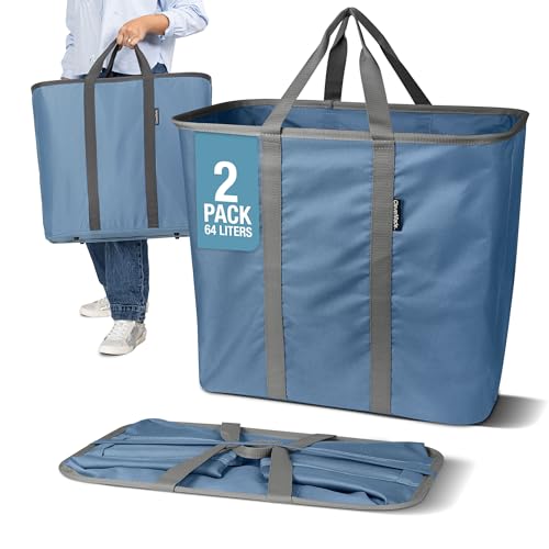 CleverMade Collapsible Laundry Caddy 2-Pack Denim Gray - Portable Laundry Basket & Organizer