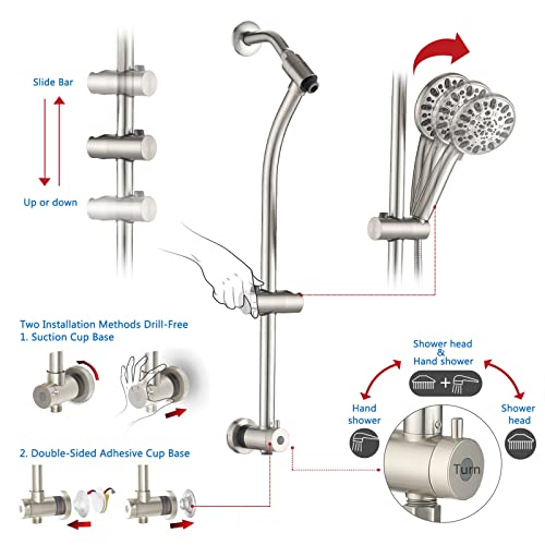 UCLIMAA Brushed Nickel Rainfall Shower Head Combo 8 Inch with Handheld Spray & 3-Way Diverter