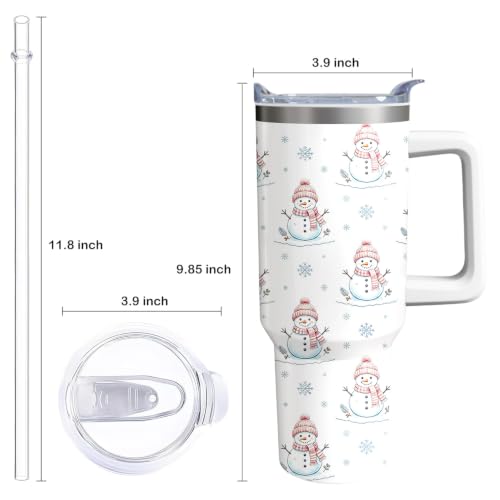 40 oz Cute Snowman Tumbler with Handle and Straw, Christmas Snow
