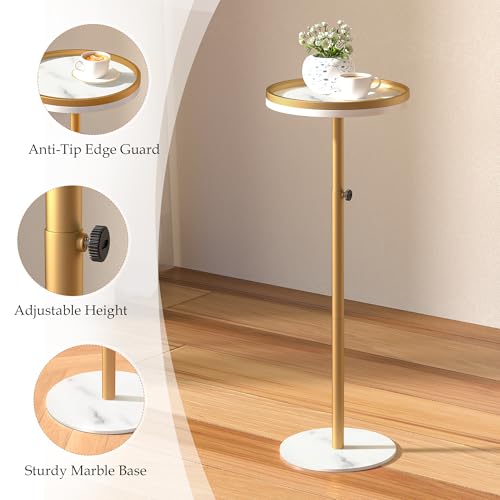 Small Gold Drink Side Table with White Variant - Adjustable & Space Saving
