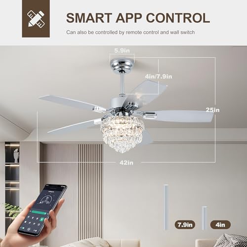 Chrome 42-Inch Ceiling Fan with Lights and Remote Control