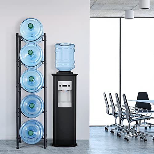 Black 5-Tier Water Jug Holder Rack for 5-Gallon Bottles - Space Saving, Heavy Duty Steel