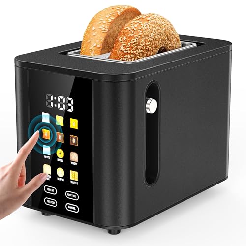 Hommater Matte Black Touch Screen 2-Slice Toaster with Digital Countdown & 6 Bread Settings