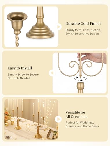 Romadedi 15.7-Inch Gold Candelabra Set of 2 Wedding & Holiday Centerpieces