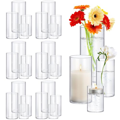 Homjoy 24 Pack Thick Clear Glass Cylinder Vases - 4, 6, 9, 12 Inch Tall for Flowers, Candles, Wedding & Home Decor