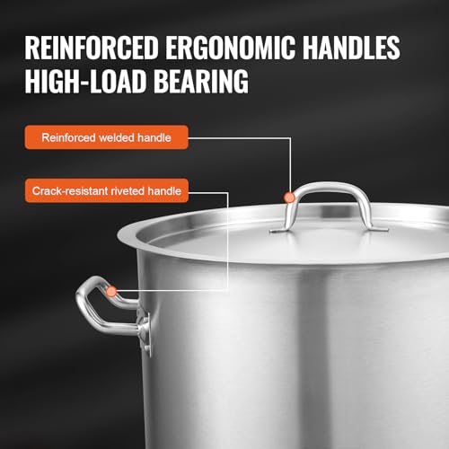 44.4 Quart Heavy Duty Stainless Steel Stockpot with Composite Base - Large Commercial Cookware
