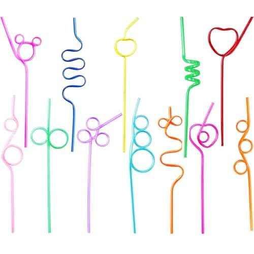 Crazy Straws, Reusable Plastic Loop Curly Fun Straws for Classroom Activities, Valentine¡¯s Day Gift, Christmas Birthday Party Supplies Decoration (24 Pcs)