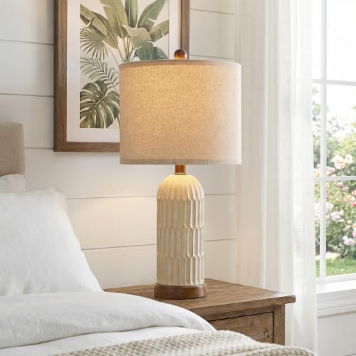 OYEARS 22-inch Farmhouse Bedside Table Lamps Set of 2 with USB A+C - Yellowish & Brown Variation