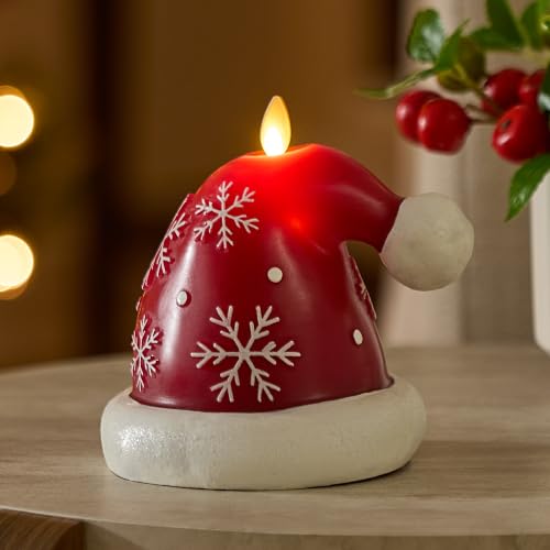 Luminara Flameless Santa Hat Candle with Snowflakes - Battery Operated Holiday Decor