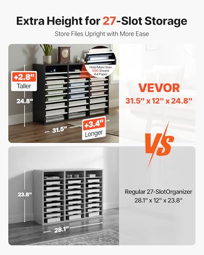 Dark Grey VEVOR Literature Organizer with 36 Compartments & Adjustable Shelves