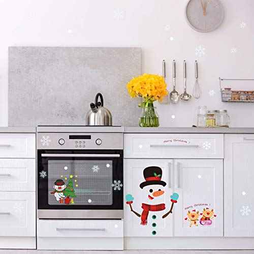Whaline 64Pcs Christmas Stickers for Refrigerator,Window and Wall,Snowman Snowflakes Christmas Window Clings Decal Stickers,Holiday Xmas Decorations for Fridge, Door, Garage, Office Cabinets(4 Sheets)