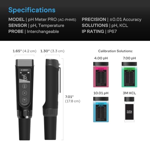 AC Infinity pH Meter PRO Kit - Digital Water pH Tester with Replaceable Sensor