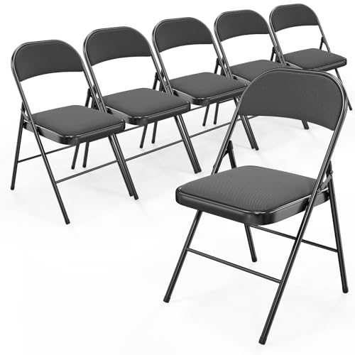 Black 6-Pack Foldable Camping & Indoor Outdoor Chair with Cushioned Seat