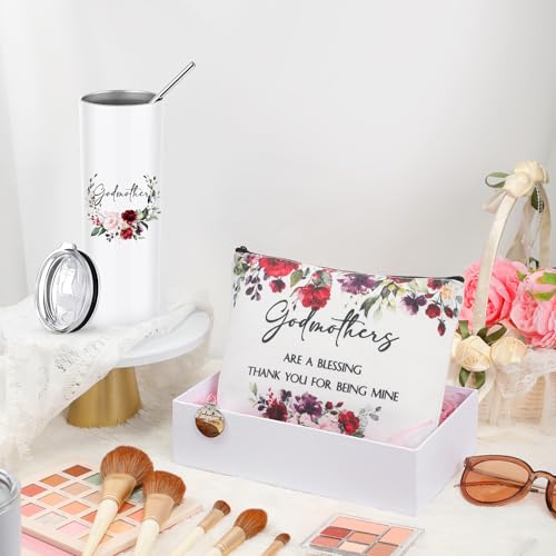 Sieral Godmother Proposal Gift Set Wine Red Flowers - Tumbler, Makeup Bag, Keychain