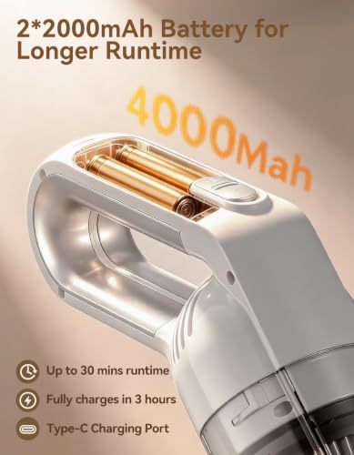 Cordless Handheld Vacuum Cleaner with 20,000 Pa Suction - White - Rechargeable Car & Home Cleaner