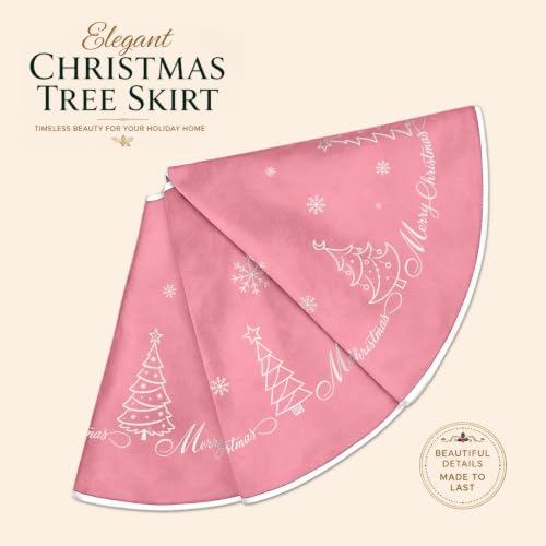 TenGlow Pink Velvet Christmas Tree Skirt 36 Inch Snowflake Embroidery - Holiday Decor