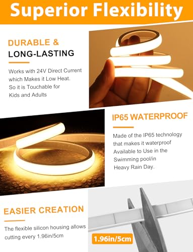 Lamomo 32.8ft Warm White COB LED Strip Lights Dimmable with Remote